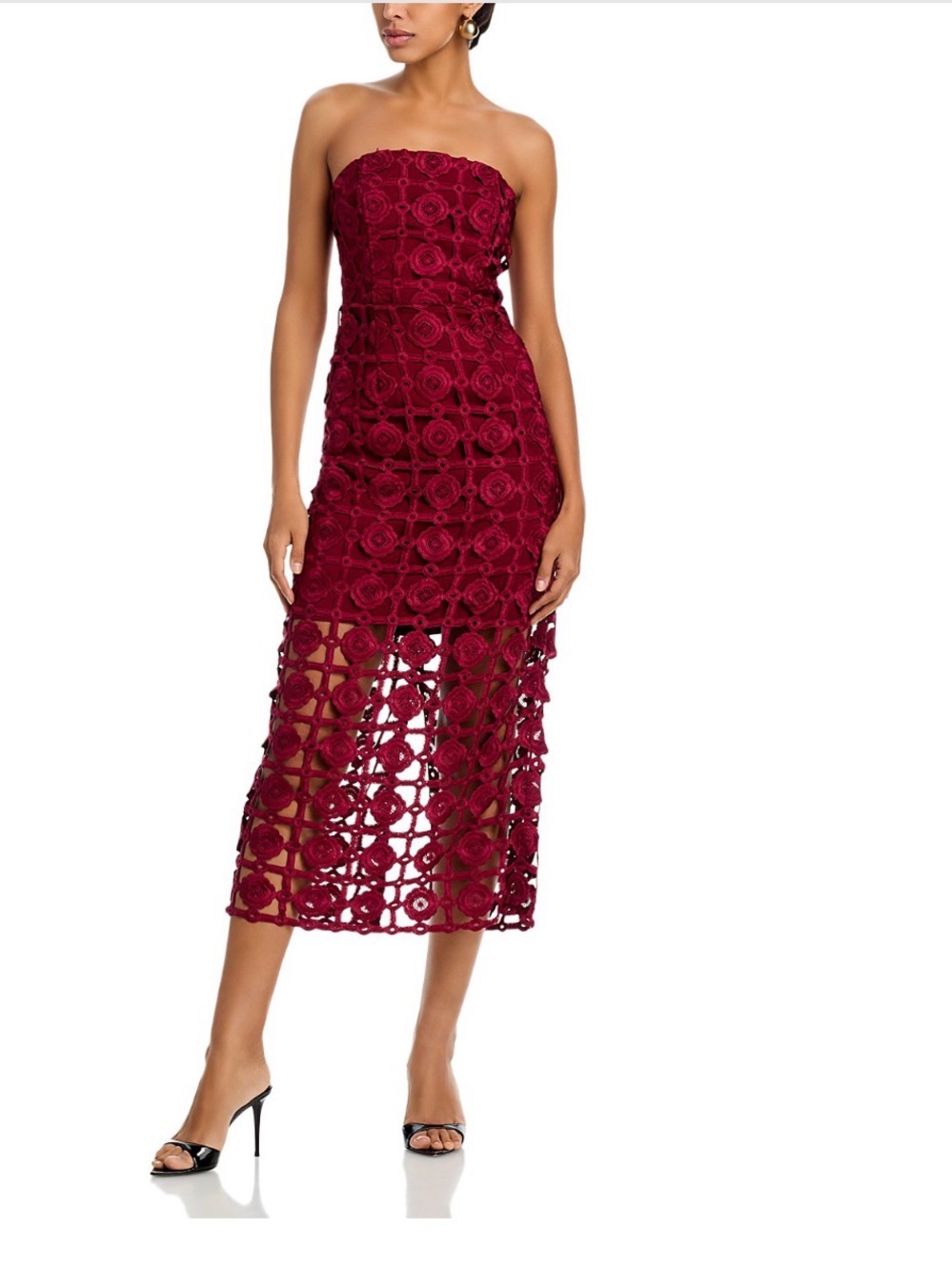 NWT MILLY Kait Tile Lace Strapless Burgundy Midi Dress Size 4 - Picture 1 of 6